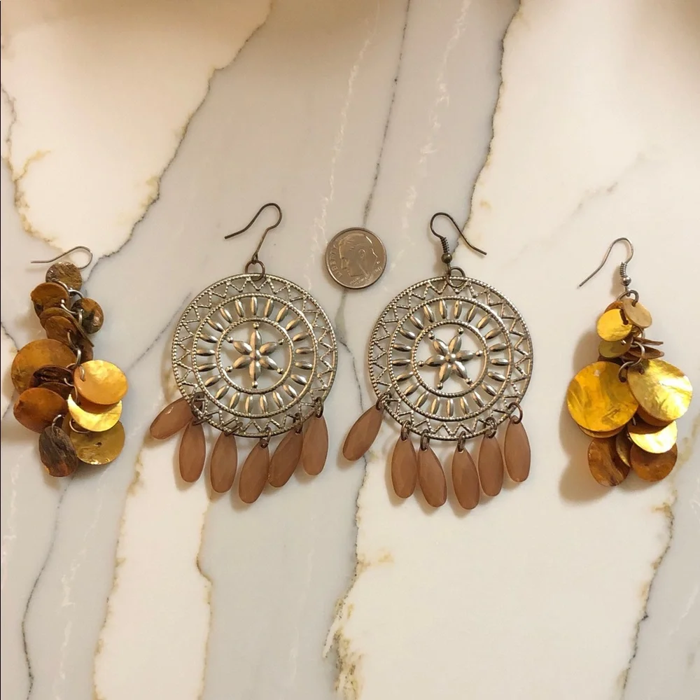 Boho Silver and Amber Dangle Earrings 2 Sets Women Jewelry